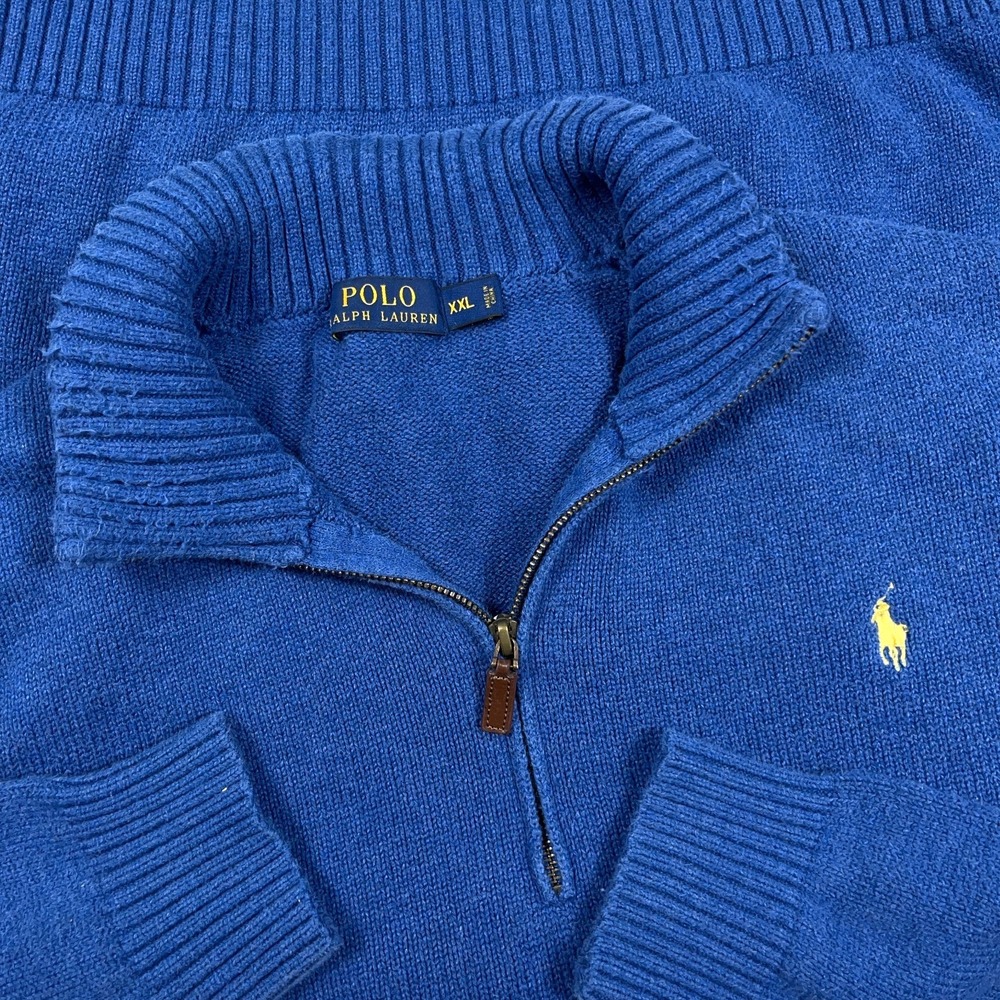 Polo Ralph Lauren Sweater Men XXL Blue Pullover Heavy Knit Quarter Zip Ribbed